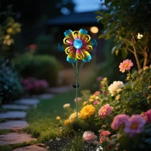 SM25357 Metal Iron + Glass Flower Solar Stake Light