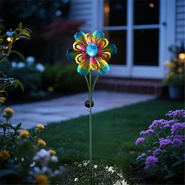 SM25357 Metal Iron + Glass Flower Solar Stake Light_2