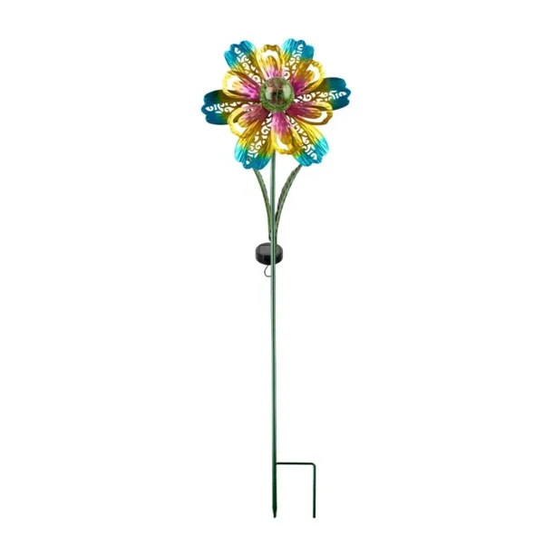 SM25357 Metal Iron + Glass Flower Solar Stake Light_3