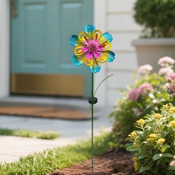 SM25357 Metal Iron + Glass Flower Solar Stake Light_4