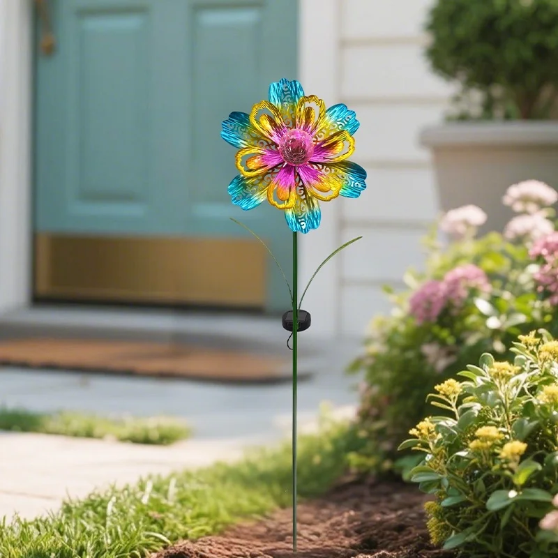SM25357 Metal Iron + Glass Flower Solar Stake Light_4