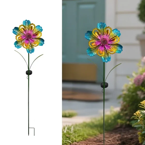SM25357 Metal Iron + Glass Flower Solar Stake Light_5