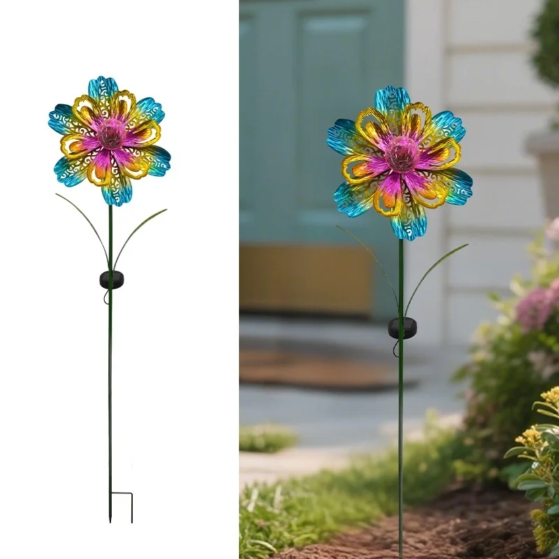 SM25357 Metal Iron + Glass Flower Solar Stake Light_5