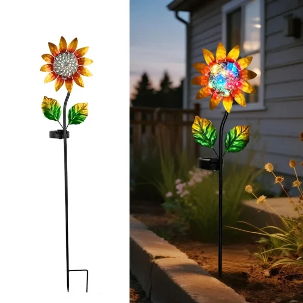 SM25358 Solar Stake Light - Plastic, PP, Metal, Iron, Flower & Sunflower Design_3