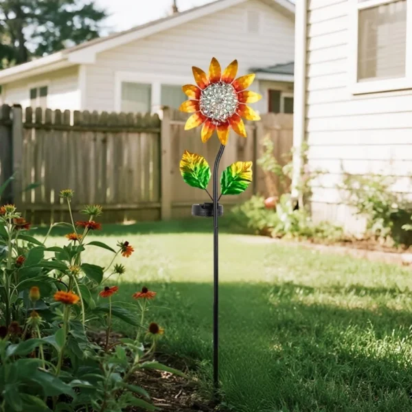 SM25358 Solar Stake Light - Plastic, PP, Metal, Iron, Flower & Sunflower Design_4