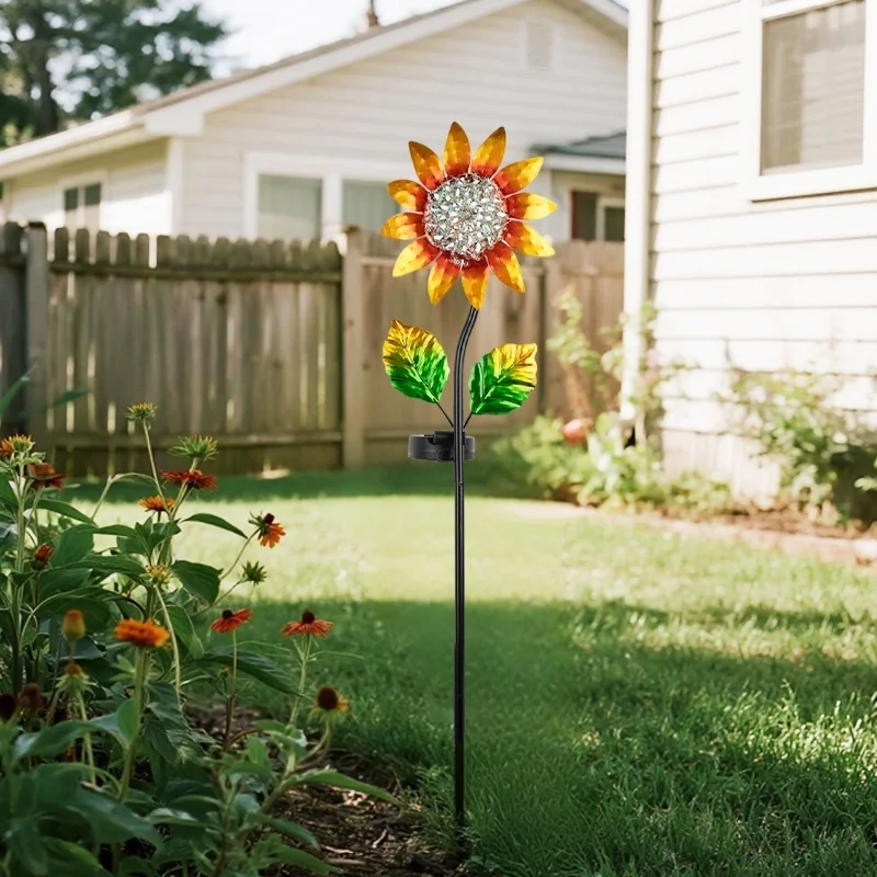 SM25358 Solar Stake Light - Plastic, PP, Metal, Iron, Flower & Sunflower Design_4