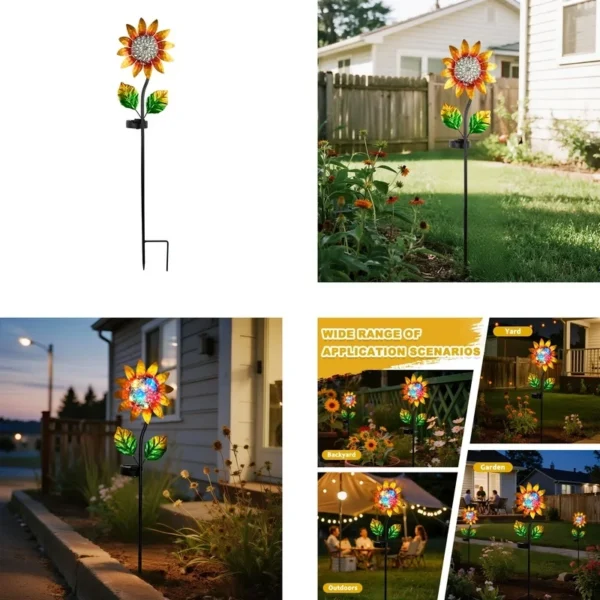 SM25358 Solar Stake Light - Plastic, PP, Metal, Iron, Flower & Sunflower Design_7