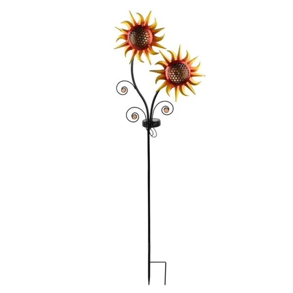 SM25359 Silver Modern Solar Stake Light with Stand - Small Plastic PP Metal Iron Sunflower Flower