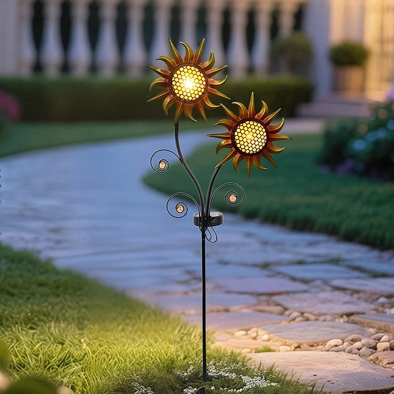 SM25359 Silver Modern Solar Stake Light with Stand - Small Plastic PP Metal Iron Sunflower Flower_3