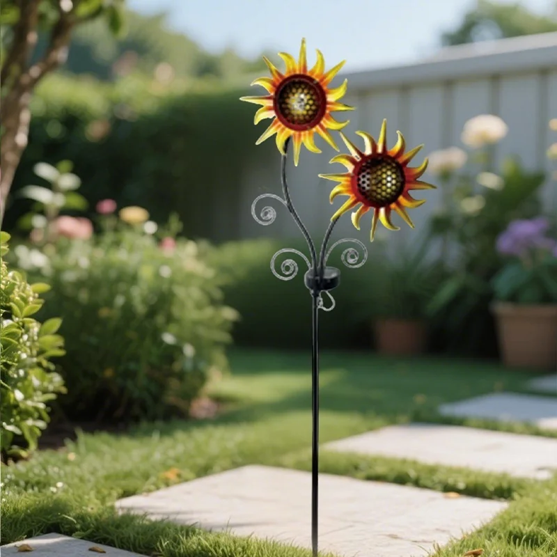 SM25359 Silver Modern Solar Stake Light with Stand - Small Plastic PP Metal Iron Sunflower Flower_4