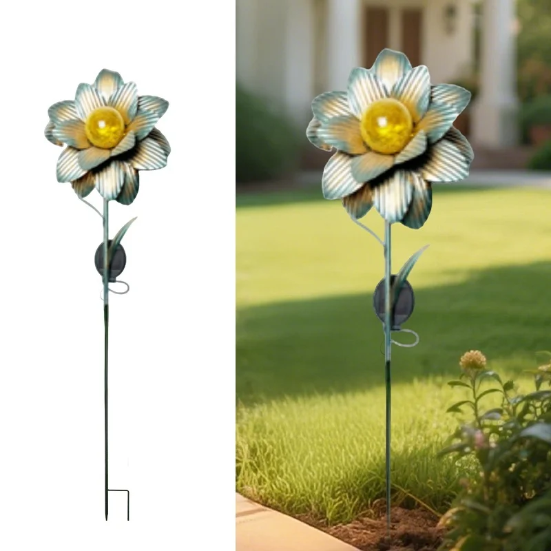 SM25360 Solar Stake Light with Plastic, PP, Metal, Iron, and Lotus Flower Design_2
