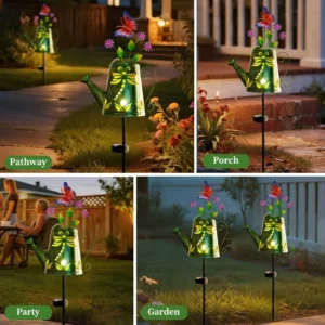 SM25365 Plastic PP Solar Metal Iron Watering Can with Insect Stake Light