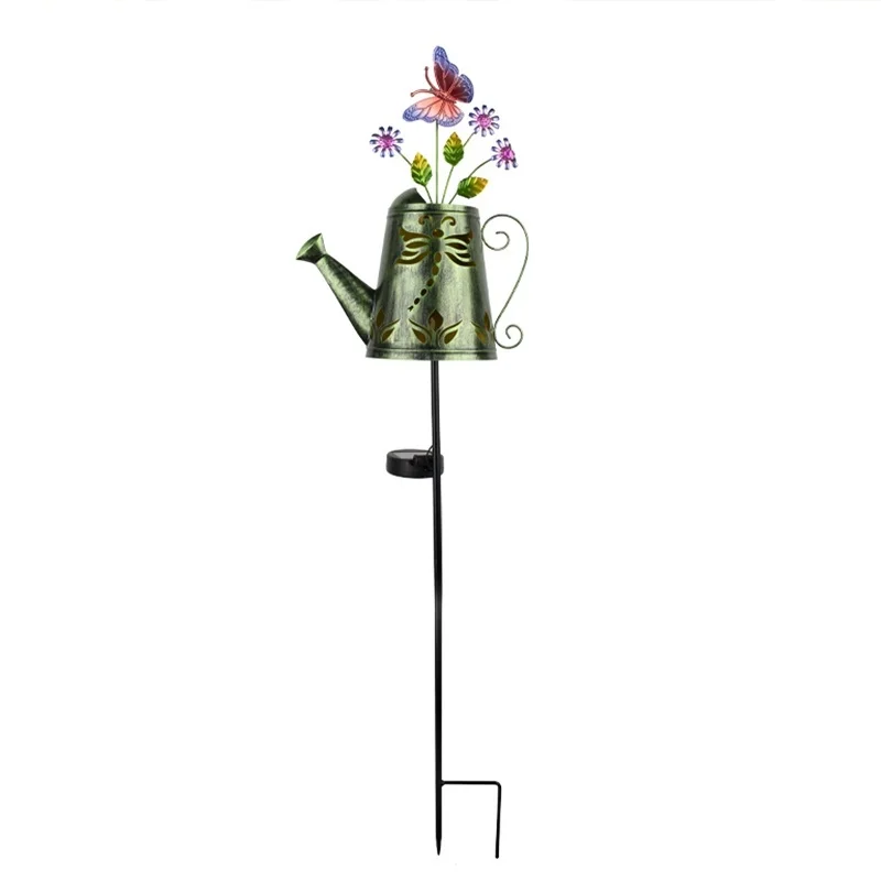 SM25365 Plastic PP Solar Metal Iron Watering Can with Insect Stake Light_1
