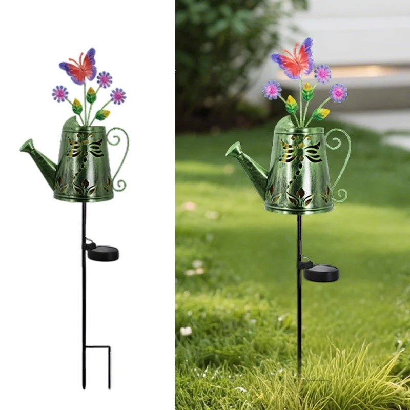 SM25365 Plastic PP Solar Metal Iron Watering Can with Insect Stake Light_3
