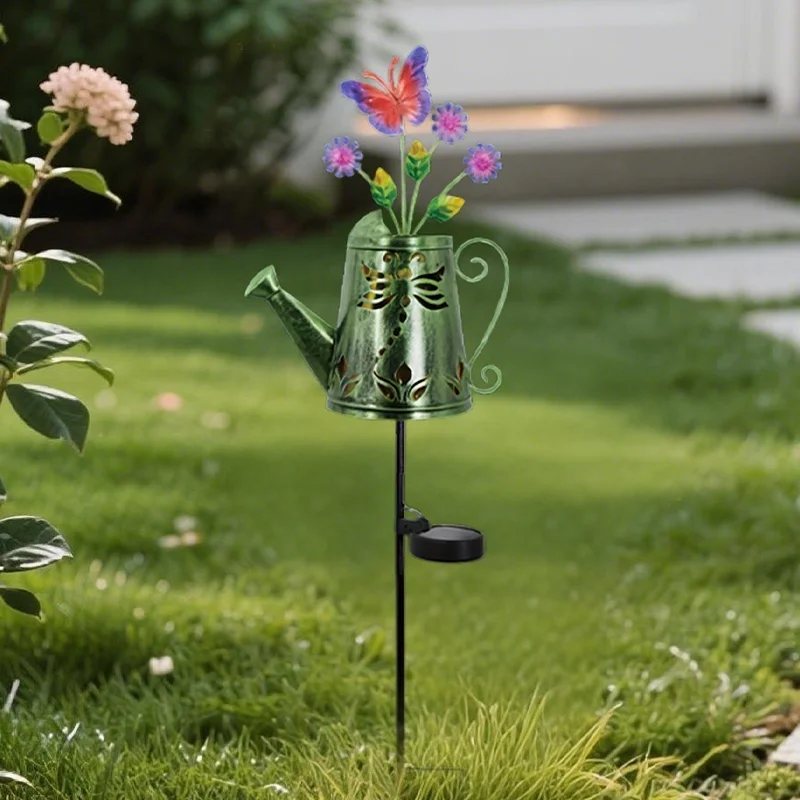 SM25365 Plastic PP Solar Metal Iron Watering Can with Insect Stake Light_4