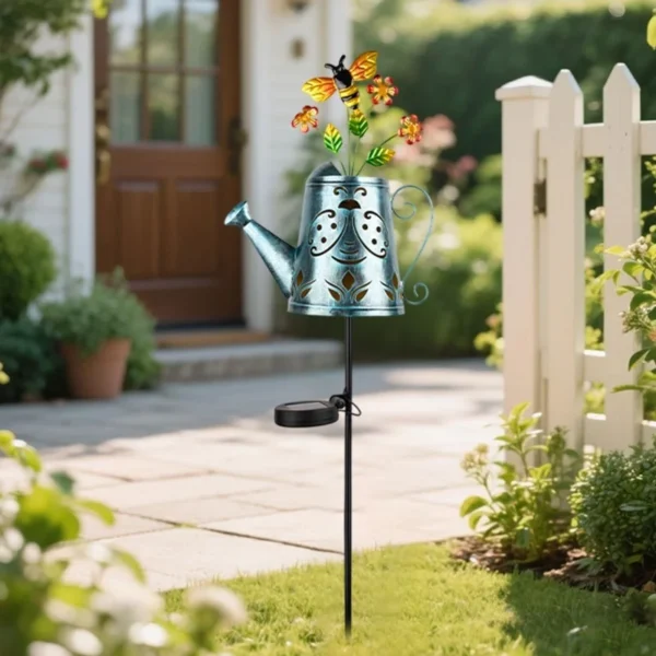 SM25365 Plastic PP Solar Metal Iron Watering Can with Insect Stake Light_5