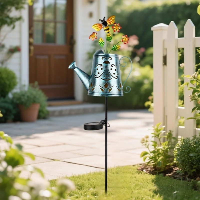 SM25365 Plastic PP Solar Metal Iron Watering Can with Insect Stake Light_5