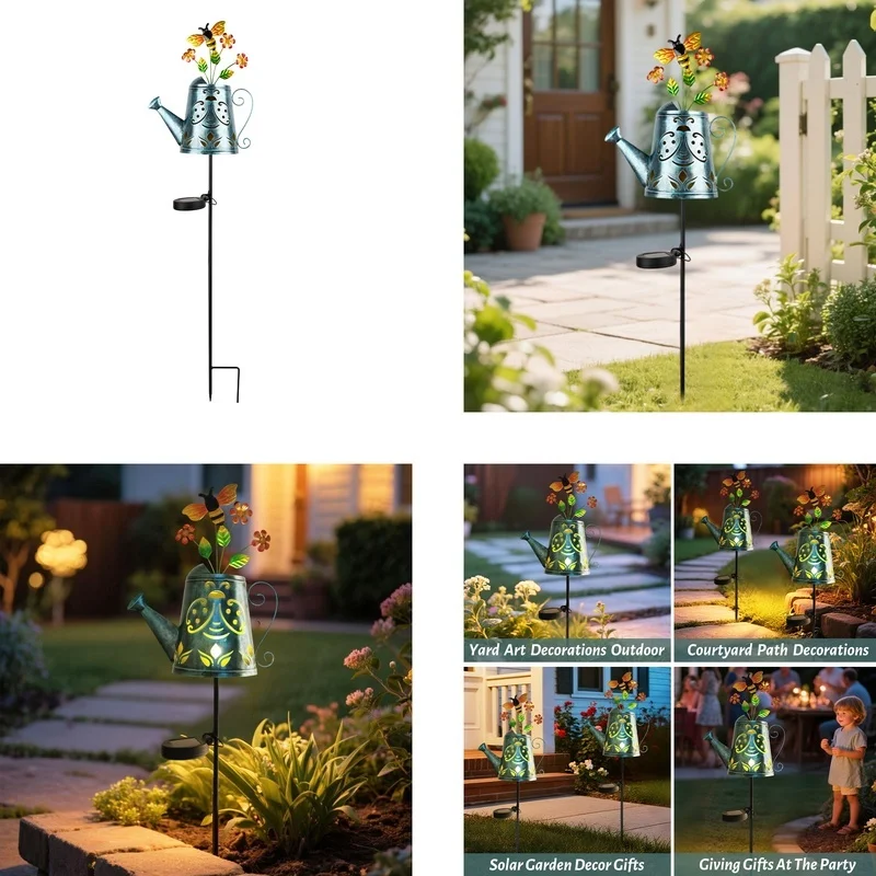 SM25365 Plastic PP Solar Metal Iron Watering Can with Insect Stake Light_7