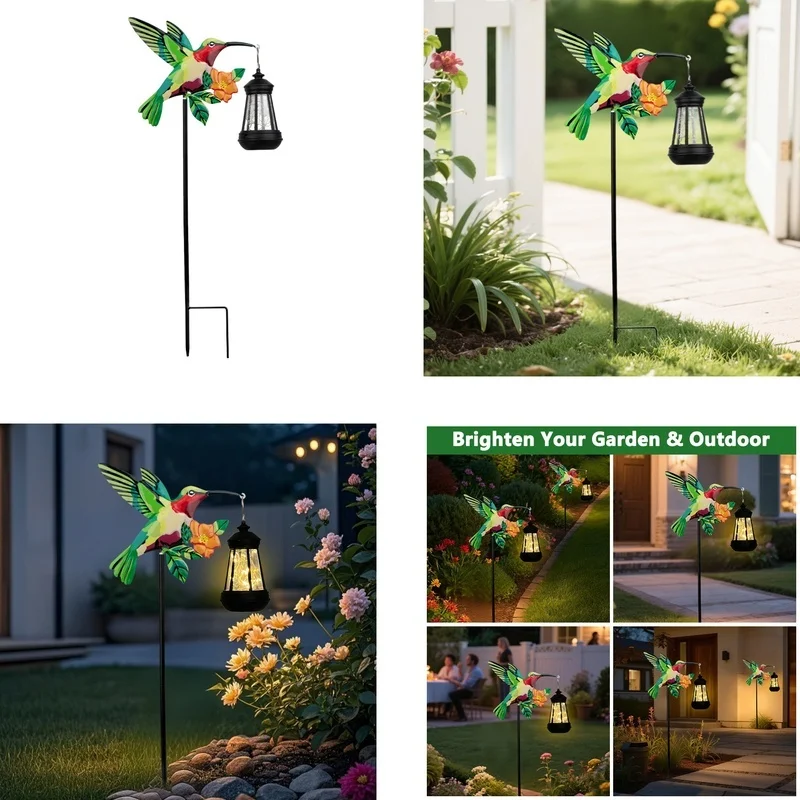 SM25369 Solar Lantern Hanging Light - Plastic PP & Metal Iron Hummingbird Bird Animal_6
