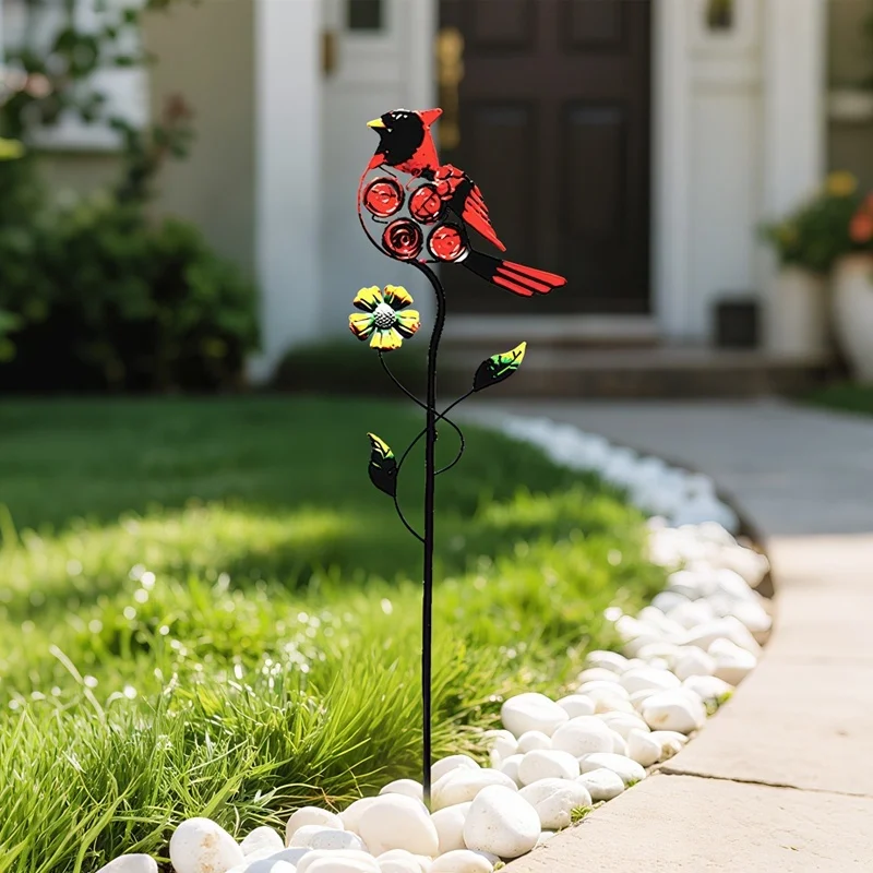 SM25371 Solar Stake Light - Plastic PP Metal Iron Cardinal Bird Animal_2
