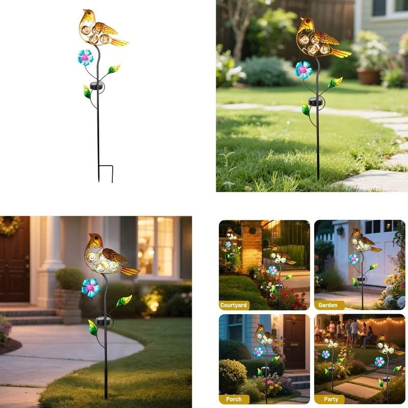 SM25372 Yellow Bird Solar Stake Light, Plastic PP Metal Iron Animal_3