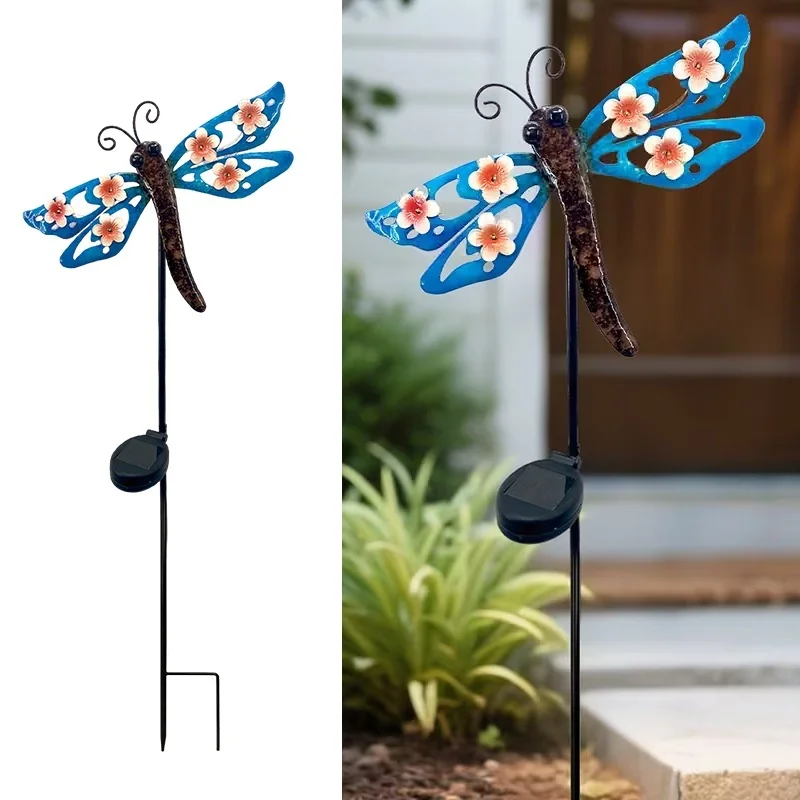 SM25374 Dragonfly with Flower Decor Solar Stake Light - Plastic PP & Metal Iron Animal