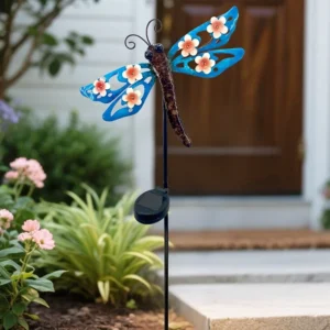 SM25374 Dragonfly with Flower Decor Solar Stake Light - Plastic PP & Metal Iron Animal_2