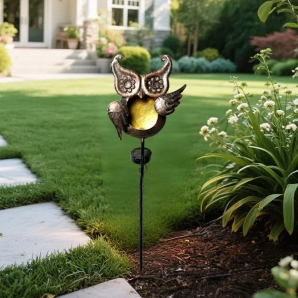 SM25376 Solar Stake Light - Plastic PP Metal Iron Owl Bird Animal_2