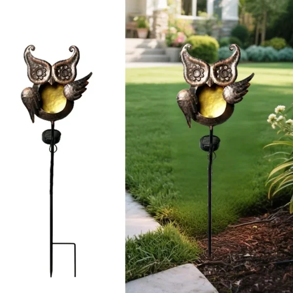 SM25376 Solar Stake Light - Plastic PP Metal Iron Owl Bird Animal_3