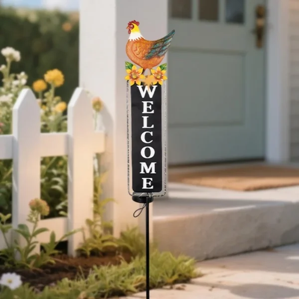 SM25379 Solar Stake Light with Welcome Sign - Plastic PP and Metal Rooster Decoration