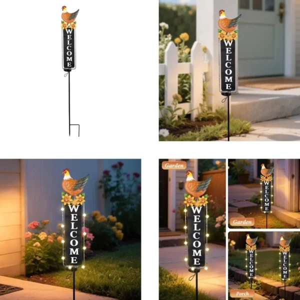 SM25379 Solar Stake Light with Welcome Sign - Plastic PP and Metal Rooster Decoration_4