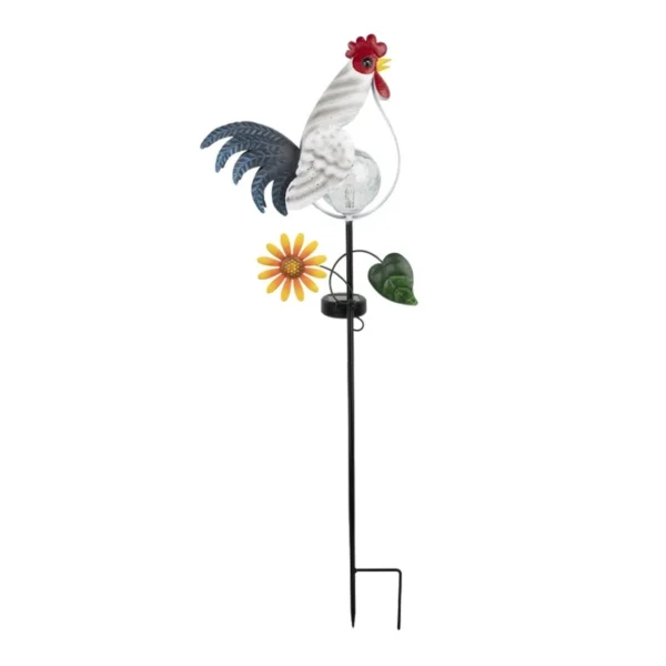 SM25380 Metal Iron + Glass Iron Rooster Solar Stake Light