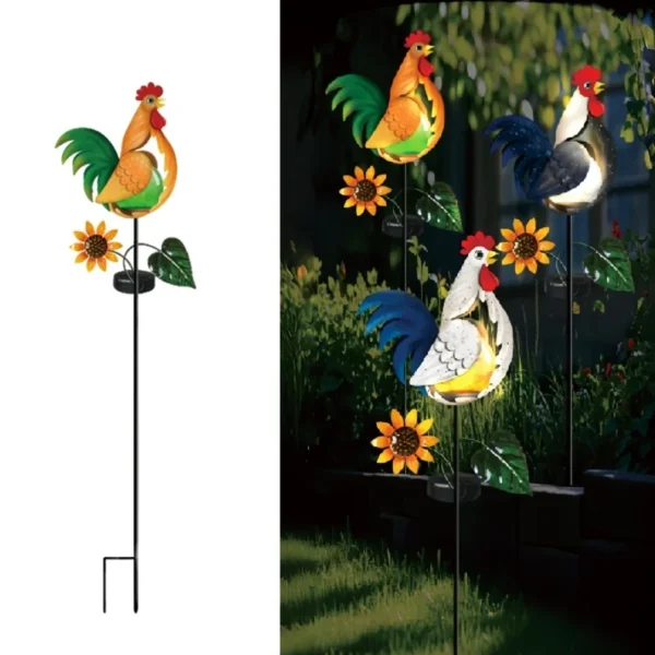 SM25380 Metal Iron + Glass Iron Rooster Solar Stake Light_3