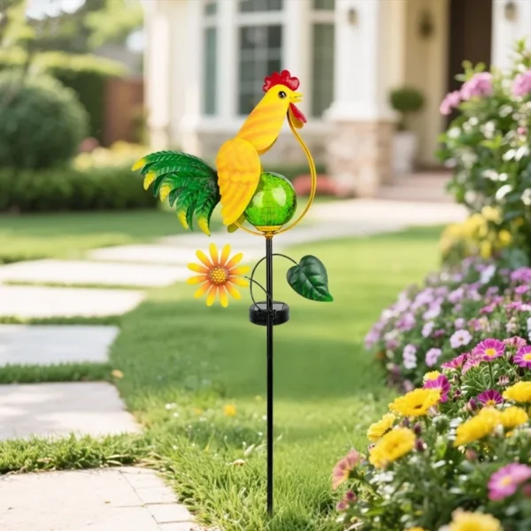 SM25380 Metal Iron + Glass Iron Rooster Solar Stake Light_4