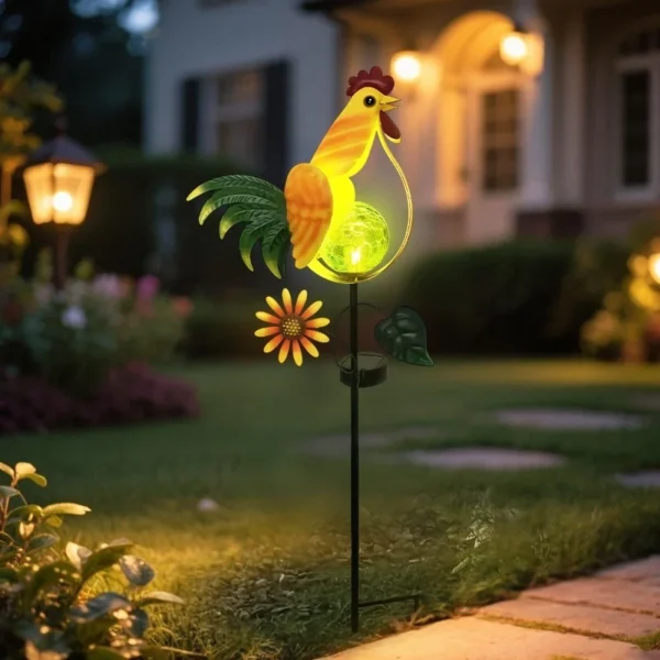 SM25380 Metal Iron + Glass Iron Rooster Solar Stake Light_5