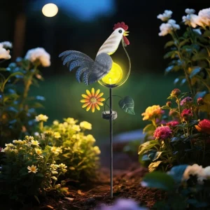 SM25380 Metal Iron + Glass Iron Rooster Solar Stake Light_6