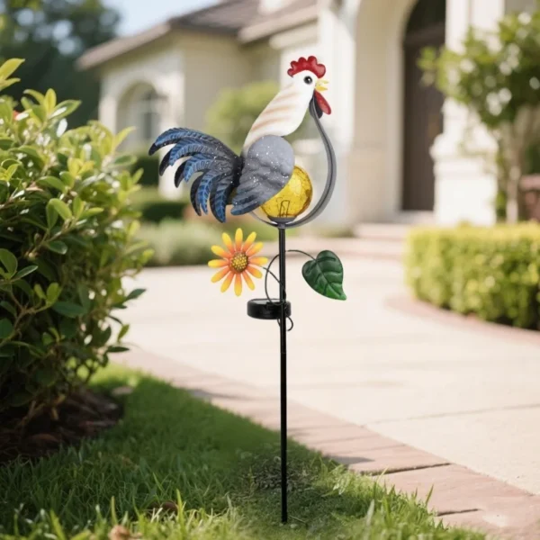 SM25380 Metal Iron + Glass Iron Rooster Solar Stake Light_7