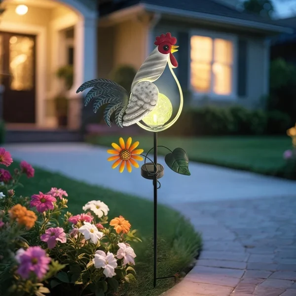 SM25380 Metal Iron + Glass Iron Rooster Solar Stake Light_8