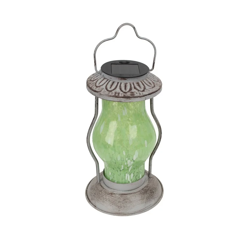 SM25381 Glass and Metal Iron Solar Hanging Lantern Light