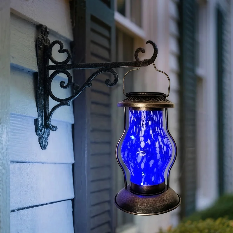 SM25381 Glass and Metal Iron Solar Hanging Lantern Light_3