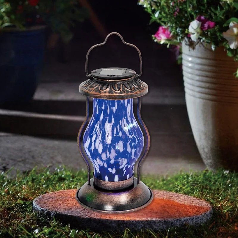 SM25381 Glass and Metal Iron Solar Hanging Lantern Light_5