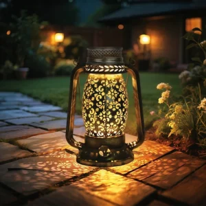 SM25384 Vintage Solar Hanging Lantern, Small Silver Plastic PP & Metal Iron, Modern Design with Stand