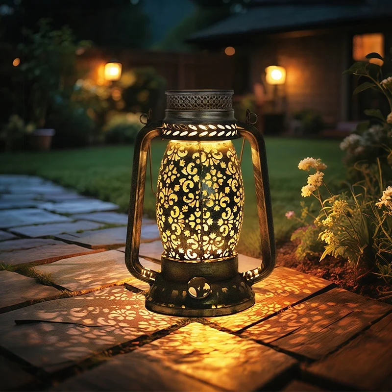 SM25384 Vintage Solar Hanging Lantern, Small Silver Plastic PP & Metal Iron, Modern Design with Stand
