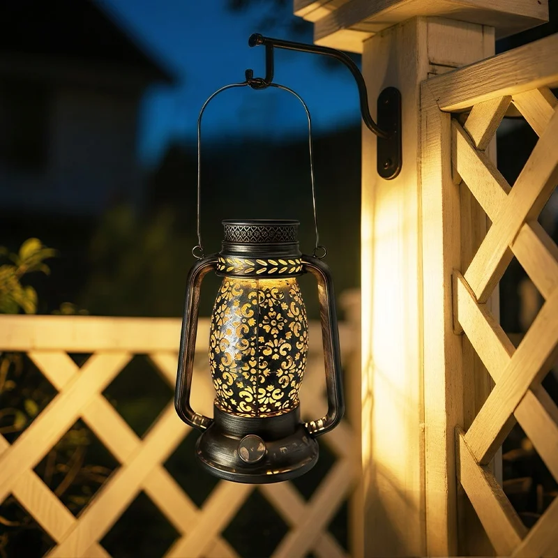 SM25384 Vintage Solar Hanging Lantern, Small Silver Plastic PP & Metal Iron, Modern Design with Stand_2