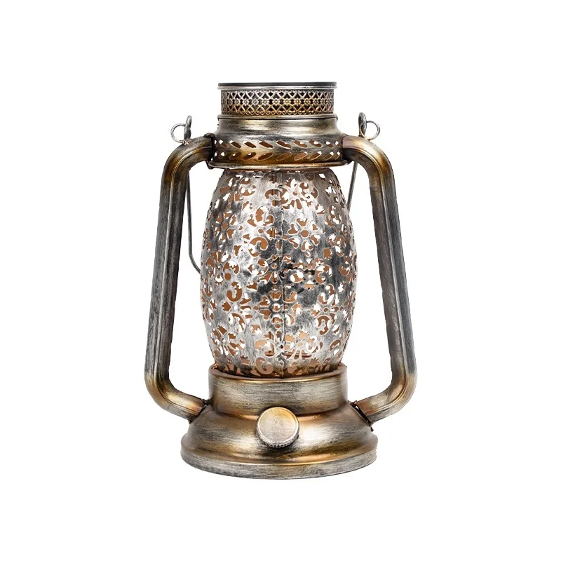 SM25384 Vintage Solar Hanging Lantern, Small Silver Plastic PP & Metal Iron, Modern Design with Stand_3