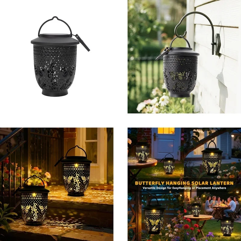 SM25388A PP Plastic Butterfly Animal Shape Hanging Solar Lantern
