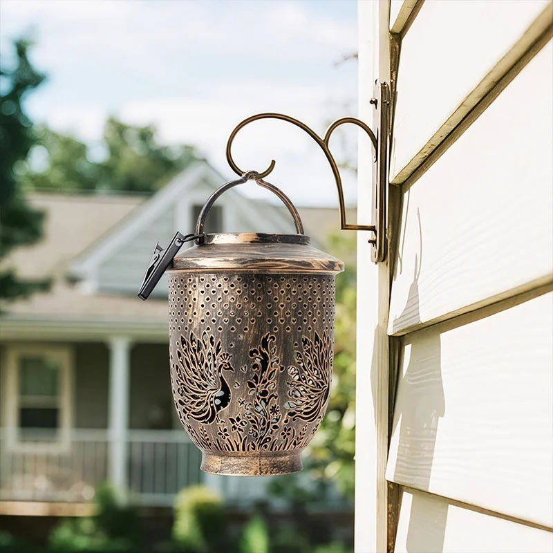 SM25388B Plastic PP Peacock Hanging Solar Lantern Bird Animal