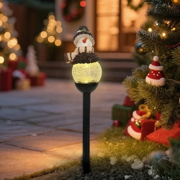 SM25393 Christmas Snowman Globe Resin Statue Solar Stake Light