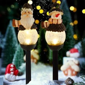 SM25393 Christmas Snowman Globe Resin Statue Solar Stake Light_1
