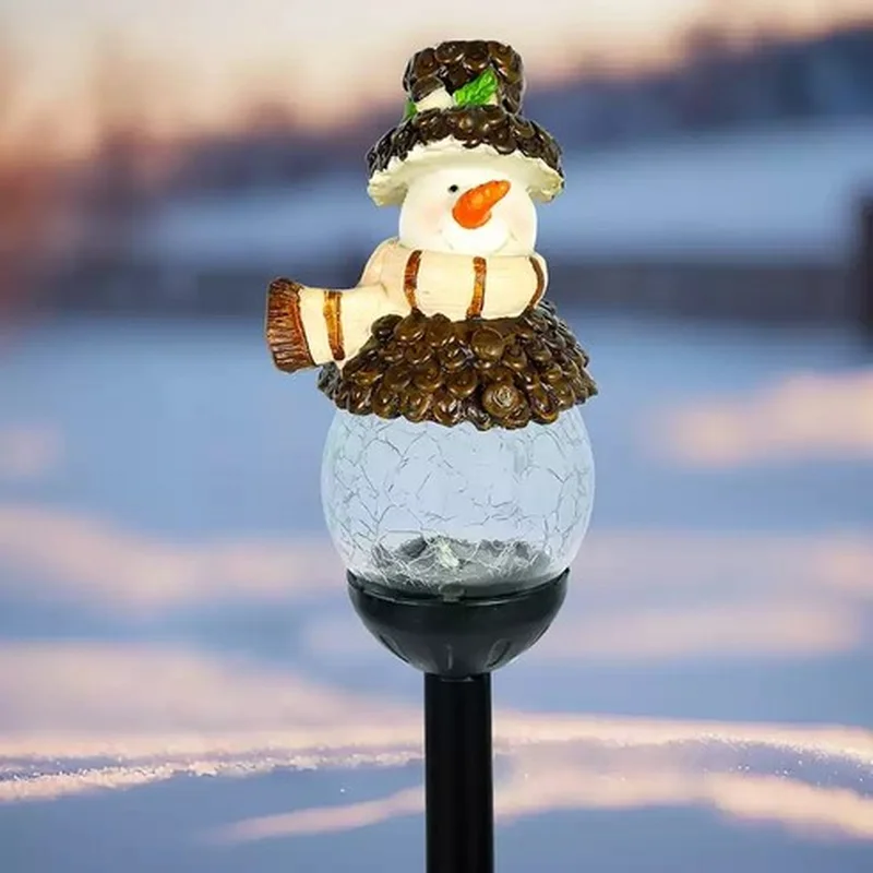 SM25393 Christmas Snowman Globe Resin Statue Solar Stake Light_11